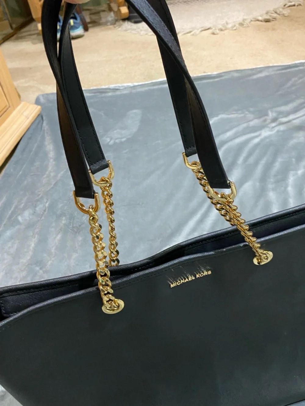 Michael Kors Black Tote with Gold Chain Handles - Picture 5 of 12